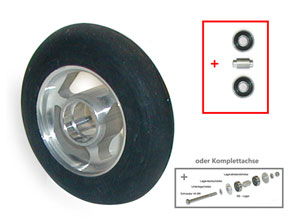 Gummirad Ø 100 x 24mm mit Alufelge - langsam Gummirad Ø 100 x 24mm mit Alufelge - langsam