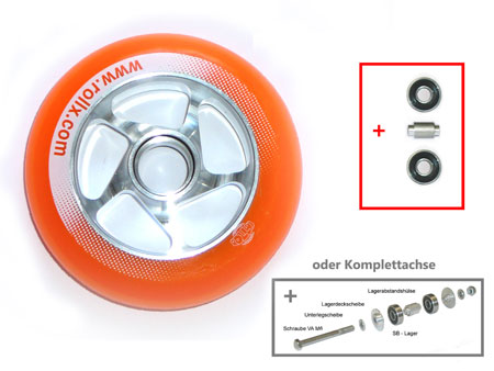 [KOPIE] PU Rad  100 x 24 mm Alufelge - orange - inkl. Achse - Rennoptimiert!